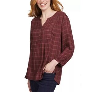 Wrangler Reddish Brown, Womens Plaid Blouse, Medium, 100% Viscose, New With Tags